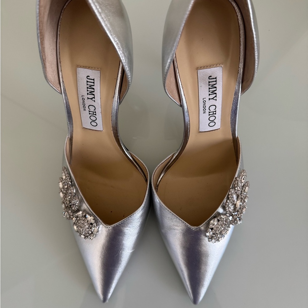Authentic Jimmy Choo Metallic Silver Embellished Heels - Picture 2 of 8